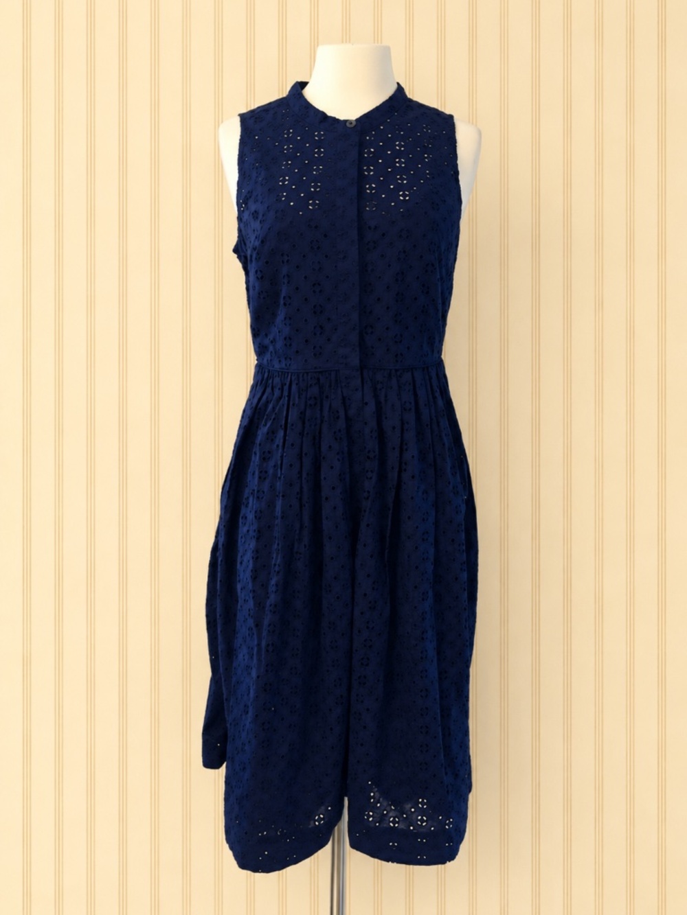 J. Crew Dark Navy Eyelet Sleeveless Dress Size: 8 (M)